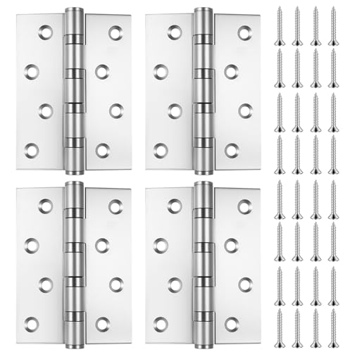 4 PcsBisagras Puertas Madera, Bisagras de Acero Inoxidable, Bisagras Plegables para PuertaBisagras de Puerta de Jardín con Cojinetes de Bolas para Cajas de Madera Ventanas Cajones(100x73x2 mm)