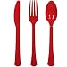 Tiger Chef Plastic Cutlery Set Heavy Duty Colored Plastic Silverware - Includes 32 Forks, 32 Teaspoons, and 32 Knives (Red, 96)