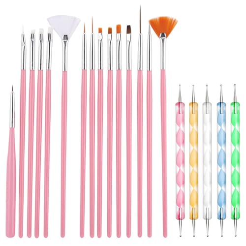20 Stück Nagel Pinsel Set mit Dotting Tool,Pinsel für Gelnägel,Pinsel Nageldesign für Gelnägel UV-Gel Nageldesign Nail Art