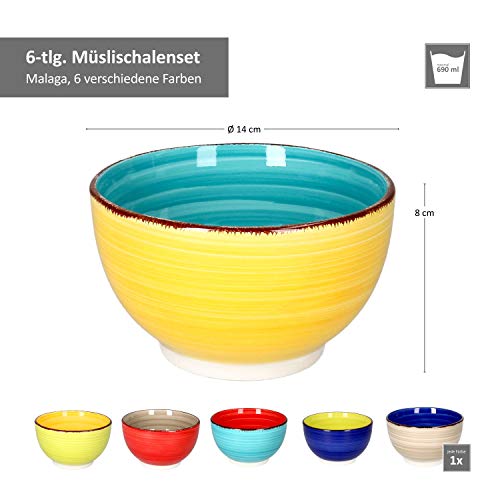 MamboCat 6er Müslischalen-Set Malaga Snaily I Robustes Steingut-Geschirr für 6 Personen I Bunte Müslischüsseln - mit Strudel-Muster in vielen tollen Farben I Müslischale bunt 690 ml 6 Stück