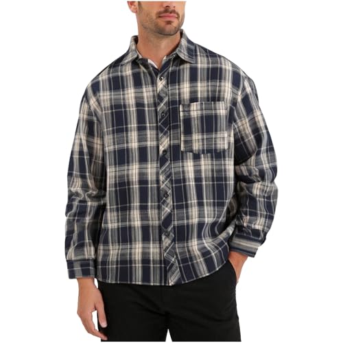 Cambkatl Men's Loose Long Sleeve Gingham Shirts - 2025 Fall Business Casual Button Down Lapel Plaid Cardigan Shirts