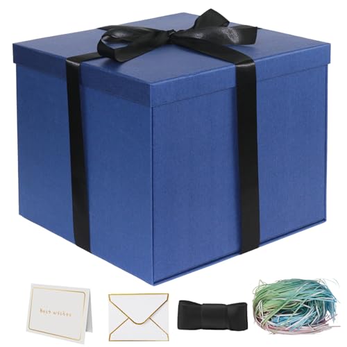 YINUOYOUJIA Grande boîte cadeau bleue de 30,5 x 30,5 x 25,4 cm, boîte cadeau bleue pour cadeaux, boîte cadeau d'anniversaire, boîte cadeau, pour emballage, Saint-Valentin, fête des mères, Noël