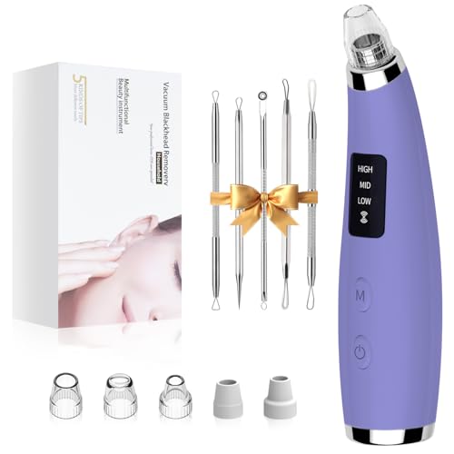 Facial Pore Blackhead Remover Vacuum - Fore Cleaner and Blackhead Extractor with 3 Adjustable Suction Levels - 5 Probes - Pore Vacuum Kit for Women&Men (Matte Purple)