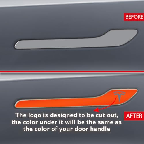 Image of IPG Compatible for Model 3 / Model Y /Juniper Door Handle Decal Sticker Wrap Kit (Set of 4) with Tesla Logo Personalize Your Tesla (Reflective Series - Orange)