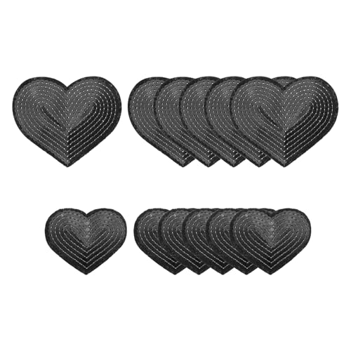 YELARXI Sequin Heart Iron on Patches Embroidered Sew Sequin Glitter Patch Appliques, Fit for DIY Shoes Hats Backpacks Clothing Repair - (12 Pack, Black, 2 Size)