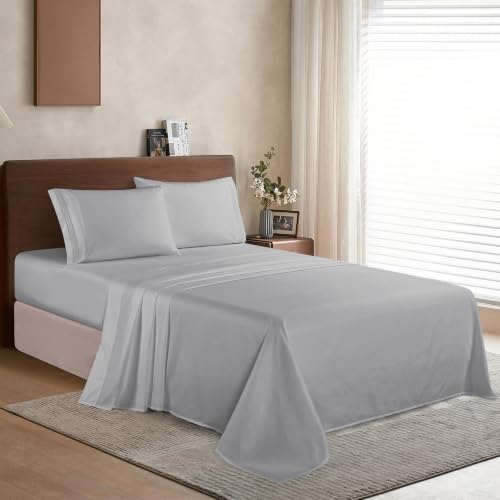Image of Elegant Comfort Luxury 1500 Premium Hotel Quality Microfiber 4-Piece Sheet Set - Wrinkle Resistant, All Around Elastic Fitted Sheet, Deep Pocket up to 16 inch, Queen, Silver