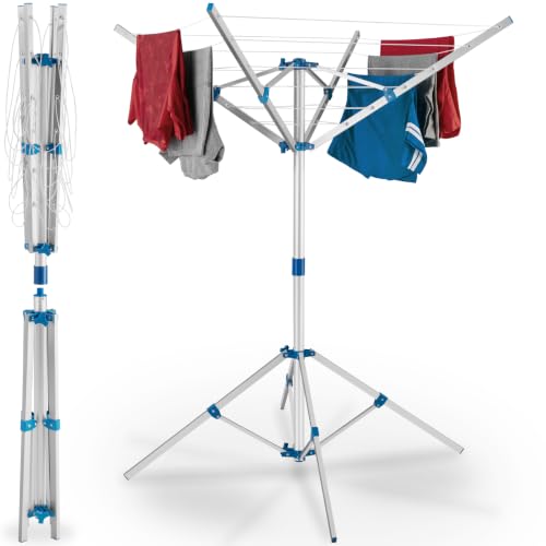 tectake® Etendoir Linge Exterieur 102 x 102 x 160 cm, Sechoir a Linge Rotatif, 4 Bras réglables, 6 Cordes, Sechoir a Linge Pliable, Etendage Exterieur, Étendoir, Séchoir Parapluie, Tancarville