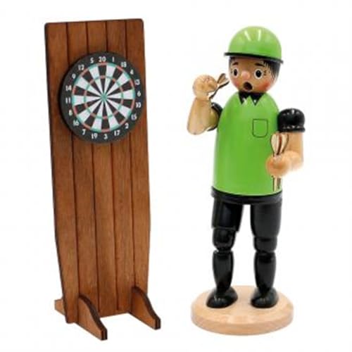 Räuchermännchen Dartspieler mit Dartbord und Pfeilen grün