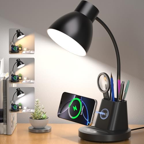Desk Lamp for Home Office, 10W Wireless Charging, Eye-Caring LED ...