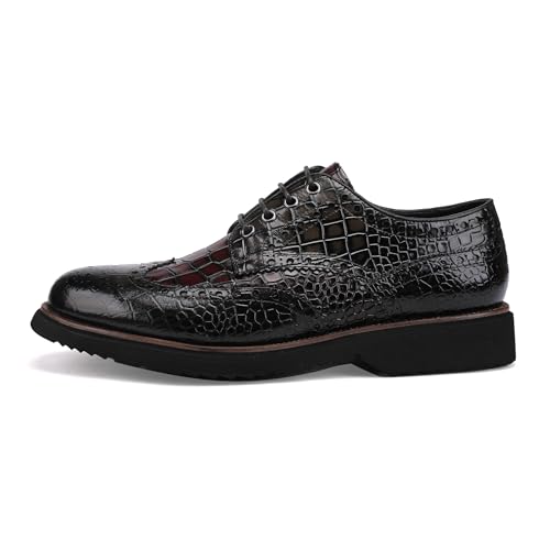 Image of Lace-up Oxfords Brogue Wingtip Shoes for Men Two Color Mix,Crocodile Pattern