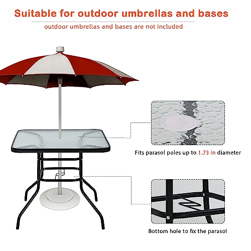 Outdoor-Glass-Patio-Table-with-Umbrella-Hole-Small-Patio-Dining-Table-All-Weather-Patio-Bistro-Table-for-Lawn-Balcony-YardSquare Outdoor Glass Patio Table with Umbrella Hole Small Patio Dining Table All Weather Patio Bistro Table for Lawn Balcony YardSquare