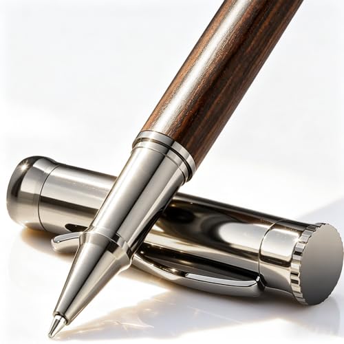 ZJEOSO Wood Pen for Men Gift Nice pens for journaling Luxury Gifts for Men Walnut-Elegant Personalized Office Gift Set Wooden Signature Pen Includes Extra 2 Ink Refills (Black+Blue)