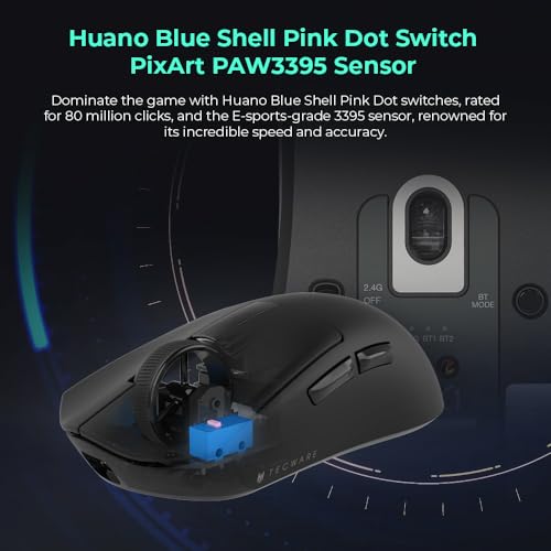 Image of TECWARE EX1 Lightweight Gaming Mouse | 26K DPI Wireless Mouse with OLED Display | 59g Ultra-Light Design | RGB Charging Dock | Tri-Mode Connectivity 2.4GHz /Bluetooth /Wired with Grip Tape | Black