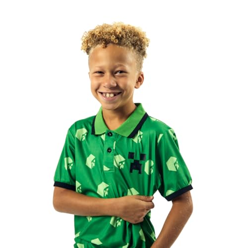 Minecraft Cubes Short Sleeve Boy's Green Polo Shirt3