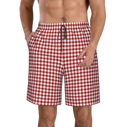 Gray and Black Lumberjack Buffalo Plaid Fabric Mens Swim Trunks Quick Dry Swim Shorts with Mesh Lining Funny Beach Shorts