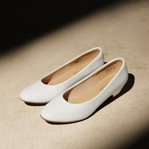 DREAM PAIRS DREAM PAIRS Women's Mila Low Chunky Heel Pump Shoes,Size 6.5,White/Pu,Mila