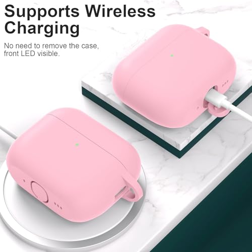 Image of New Soft Silicone Case Compatible with Apple AirPods Pro 3 Generation (2025) Protective Silicone 360 Full Protection Dust-Proof Shockproof Case Cover with Hook (Cover Only) (Pink)