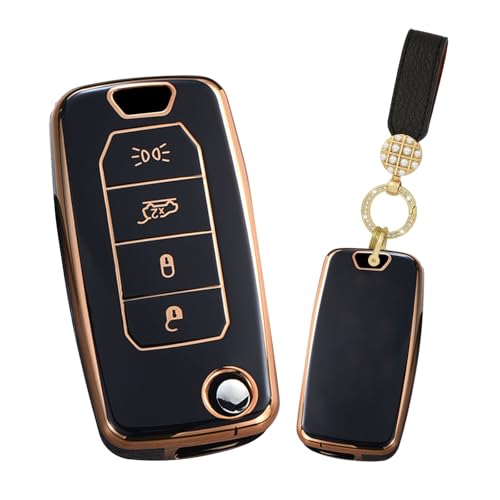 TECART 4 Button Key Fob Cover Fit for Jeep Renegade 2015-2020 Flip Tpu Remote Key Case Key Bag Key Holder with Keychain Black