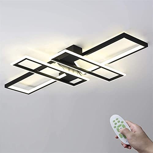 Preisvergleich Produktbild LED Deckenleuchte Modern Wohnzimmerlampe Dimmbar Fernbedienung Rechteck Design Deckenlampe Aluminium Acryl Dekorative Beleuchtung für Schlafzimmer Wohnzimmer Esszimmer Pendelleuchte,Schwarz,35.4in