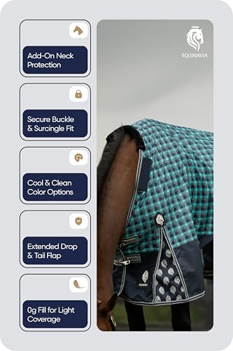Image of Equinavia Norse Horse Blanket Waterproof, Dry, Lightweight Turnout Blanket | Breathable Turnout Horse Sheets for Real Horses for Wet Mild Weather Use, Durable, No Fill Rain Protection, Outdoor Coverage
