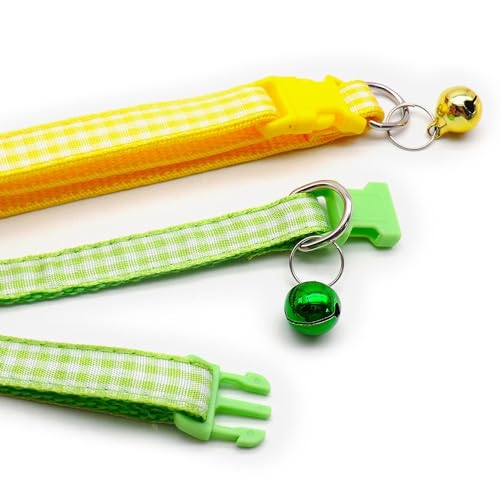 Small Dog Puppy Pet Collar and Lead Set Check Design Nylon Adjustable Size 19-32cm Collar with Bell and 120cm Leash Green - Image 4
