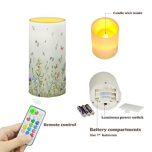 Image of Flameless Candle with 18 Key Remote 4 /8 Hours Timing Color Changing, Flickering Wick Realistic Votive Electric Candle for Patio Desktop Home Ornaments, Floral Green