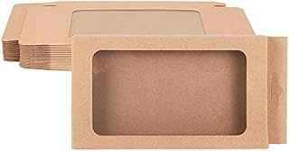 BENECREAT 20 Pack Kraft Paper Boxes with Clear Window 17.5x9x1.5cm BurlyWood Gift Packaging Boxes for Bakery Cookies Cake Candy Wedding Party Favors