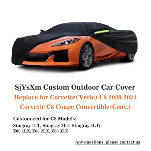 Image of Heavy Duty Car Cover Compatible with Chevrolet Corvette C8 Stingray Z51 Z06 E-Ray 2026-2020, Waterproof All Weather Car Covers with Cotton Lining, Rain Sun Snow Dust UV Cover for Outdoor Indoor