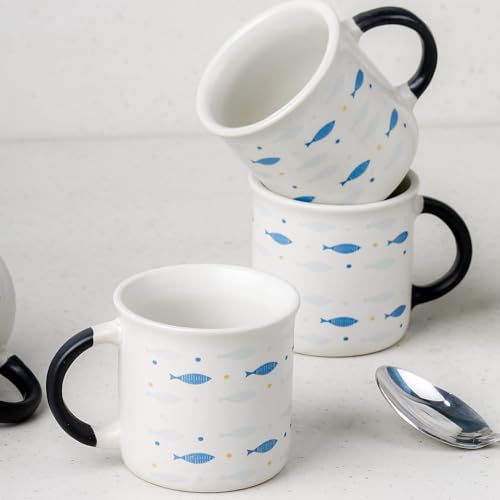 Image of The Earth Store Blue Fish Tea Cup Set of 6, 150 ML Each, Microwave and Dishwasher Safe Coffee Cups | Cup Set for Tea | Tea /chai Cups for Gifting, Home & Office Use, Every Occasion