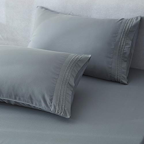 Shilucheng King Size Bed Sheets Set Microfiber Polyester 1800 Thread Count Percale Super Soft And Comforterble 16 Inch Deep Pockets - 4 Piece (King, Dark Grey) #TOP3