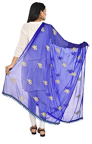 Image of YOUTHQUAKE Golden Patti Embroidered Work Chiffon Dupatta for Womens & Girls with Jaalar Lace