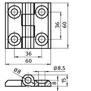 3D24_eu Metal Door Hinges, 60 x 60 mm, Zinc Die-Cast, Black Powder Coated, 270°, GD-Zn, Type B, M8, 8 mm Groove Width, 3DMC60214 - Image 2