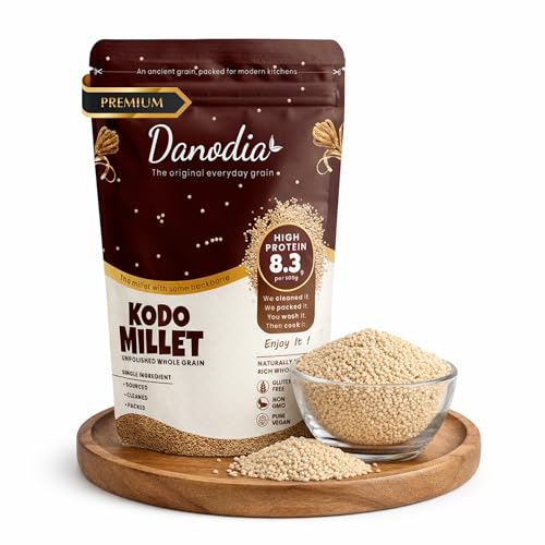 Danodia Foods Mijo Kodo Integral No Pulido 950 g 2 lb | Cereal Integral Sin Gluten | No OGM | Alternativa al Arroz | Bolsa Resellable | Origen India