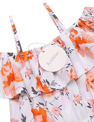 Arshiner Little Girls Summer Outfits Rompers Cute White Floral Ruffle Jumpsuit For Kids Floral-White 8-9 Years #TOP4