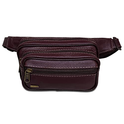 Pochete Feita De Couro Legítimo Espaçosa Resistente Unissex Cor:Vinho
