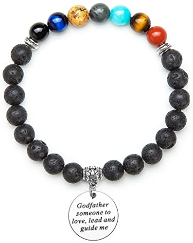 Hamoery Men Women 8Mm Lava Bracelet Personalized Inspirational Gifts For Godfather Aromatherapy Essential Oil Diffuser Anxiety Bracelet Elastic Natural Stone Yoga Beads Bracelet (Godfather) #TOP2