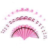 Memsion Ear Stretching Kit Gauges for Ears 46 Pcs 14G-00G Ear Gauges Expander Set Acrylic Ear Tapers and Plugs Body Earring Piercing Kits Pink color