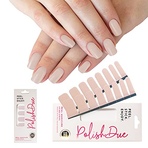 Polish Due nails | Stretchable Real Nail Polish Strips| Gloss Solid Color, Ombre , French, Pattern, Glitter Finish 16Pcs | Includes Nail Wipe, Nail File, Instructional Brochure (Sweet Honey)