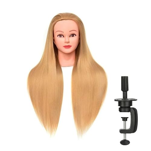 美容室サロン向け練習用ウィッグ スタンド付きマネキンヘッド モデルウィッグ ヘアカット/パーマ/カットマネキン 実技試験用ロングヘアー合成繊維 (C)