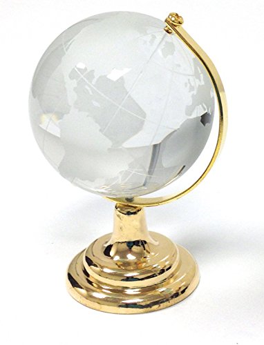 Amlong Crystal Etched Crystal Globe On Brass Colored Base - 4 Inch Tall #TOP16