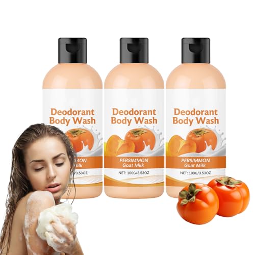 Detergente Corporal Caqui Con Leche De Cabra, Gel De Ducha Desodorizante No Enal, Detergente Corporal Natural Para Control De Olor Ancianos, Desodorante De Caqui,Hidratante (3P)