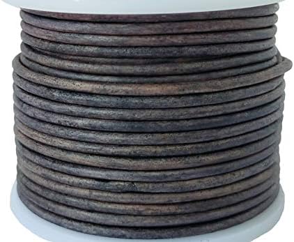 Cords Essentials Round Genuine Leather String Cord, Rope for Jewelry Making, Necklaces, Bracelets, Kumihimo Braiding, Wraps, Crafts and Hobby Projects (Distressed Gray, 2.0 MM)