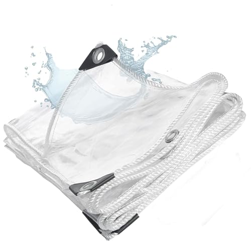 Transparent Heavy-Du PVC Tarp 1.8x2m, 14mm Thick, Waterproof with Grommets, Vinyl Cover for Patio, Camping, Veranda, Canopy, Outdoor Protect