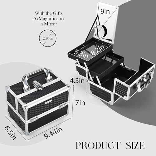 image for Joligrace Makeup Box Cosmetic Train Case Portable Makeup Organizer Cas