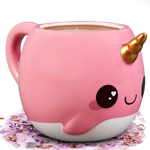 Pink Narwhal Coffee Mug - Cute Unicorn of the Sea Mug - Great Gift for Kids and Adults - Ceramic