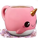 Seven20 Glitter Galaxy Cute Large Narwhal 18oz Coffee Mug - Make Morning's Magical - Pink with Gold Unicorn Horn - Gift for Kids, Teens, Adults, Women, Mother's Day - Officially Licensed