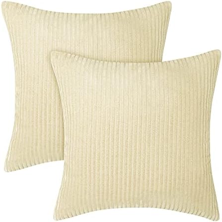 Amazon Brand - Umi Corduroy Throw Cushion Covers Square Pillow Case Velvet for Chair Decoration Beige 50 x 50 cm Set of 2