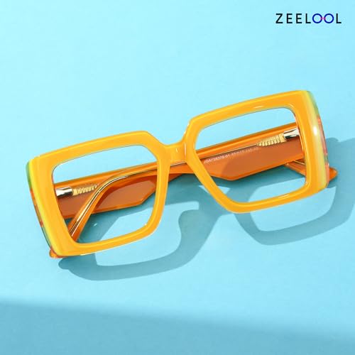 Image of Zeelool Blue Light Blocking Glasses for Women, Rectangle Glasses Frame Eyeglasses with Clear Lenses Anti Eyestrain & UV from Computer /TV /Phone ZJGA838378-01B, Yellow
