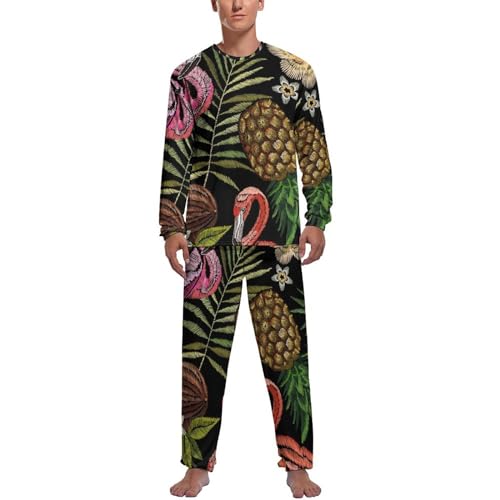 Pyjama homme flamant rose ensemble complet haut et bas manches longues