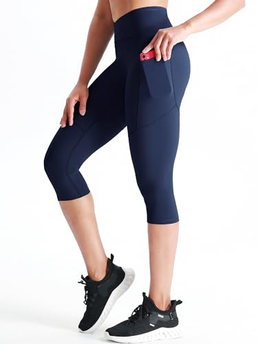 CADMUS Womens High Waist Workout Legging Capris for Yoga w Side Pockets - Image 5